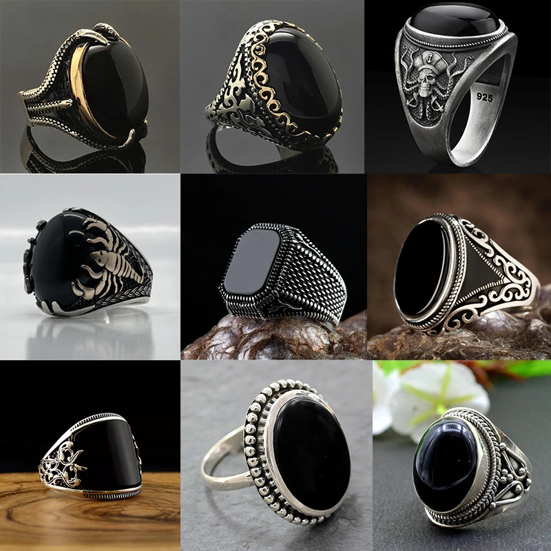 Vintage Punk Big Black Stone Rings for Men Gothic   Claw Octopus Legs Finger  Women Party Accessories Z4M065