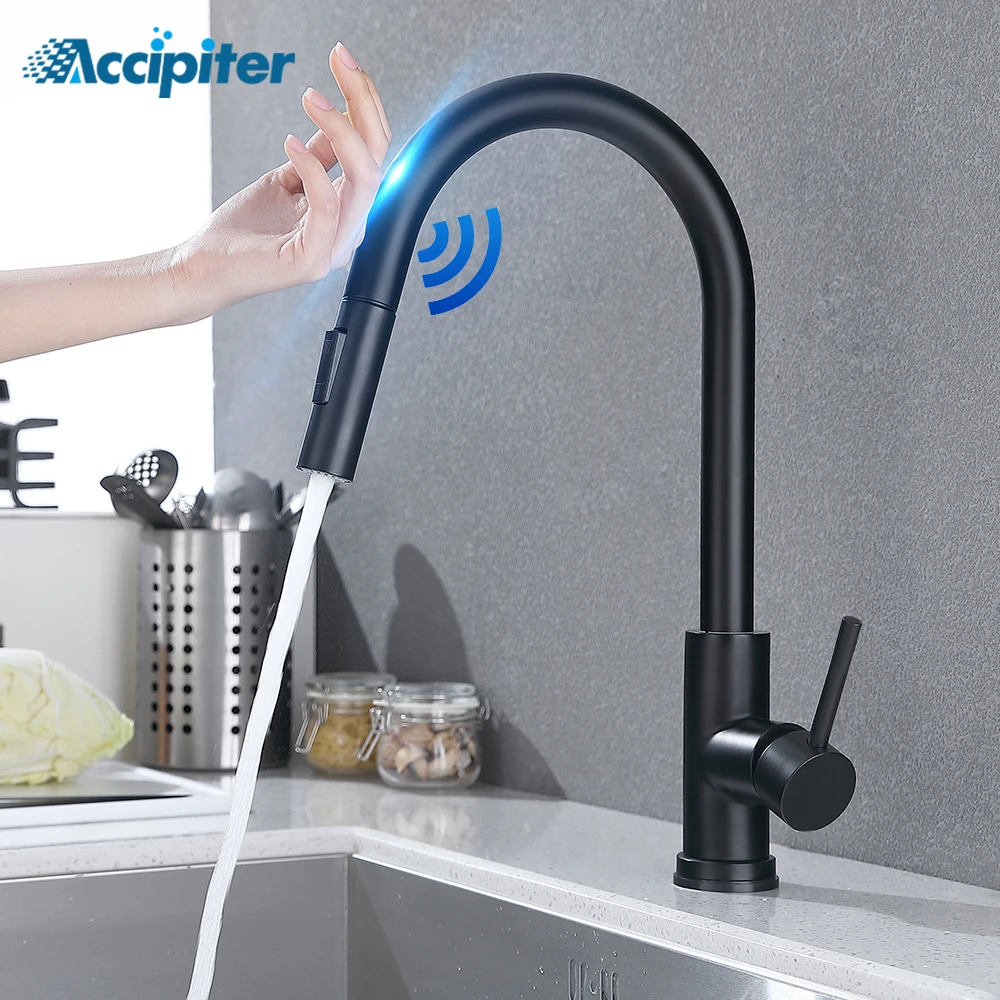 Pull Out Black Sensor Kitchen Faucets Stainless Steel Smart Induction Mixed Tap Touch Control Sink Tap Torneira De Cozinha