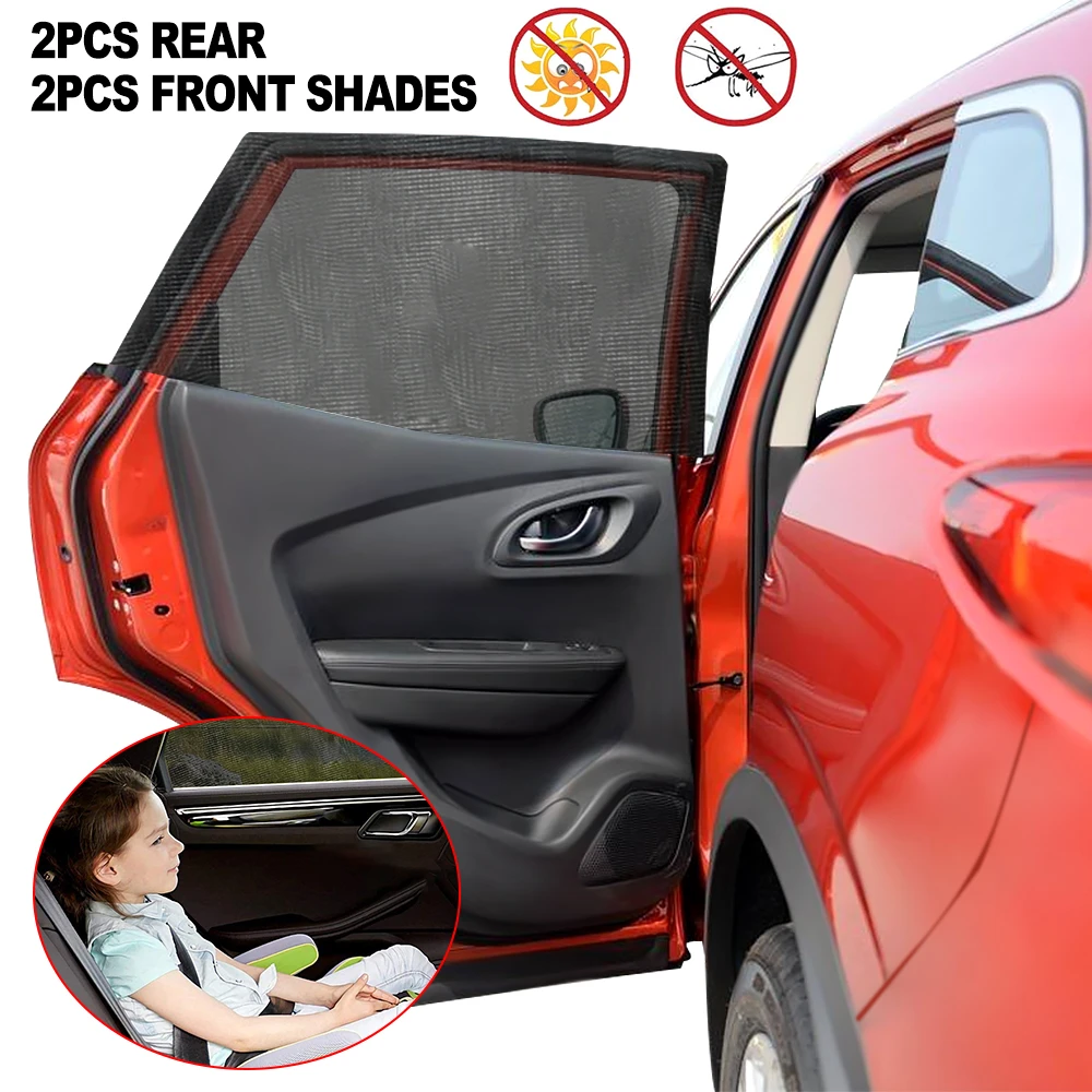 4 pcs Summer UV Protection Car Front Rear Back Side Window Sun Shade Anti-mosquito Sunshade Net Mesh Curtain for Sedan SUV MPV