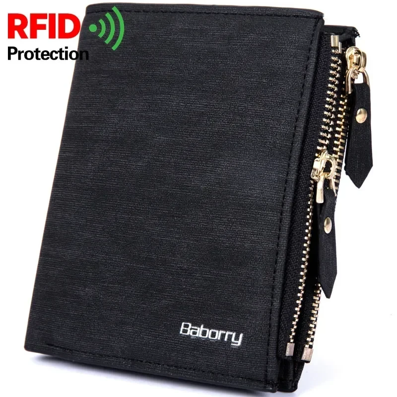 Vintage Men Wallet RFID Theft Protect Coin Bag Zipper Purse Wallets for Men with Zippers Magic Wallet Short Luxury Men's Purses