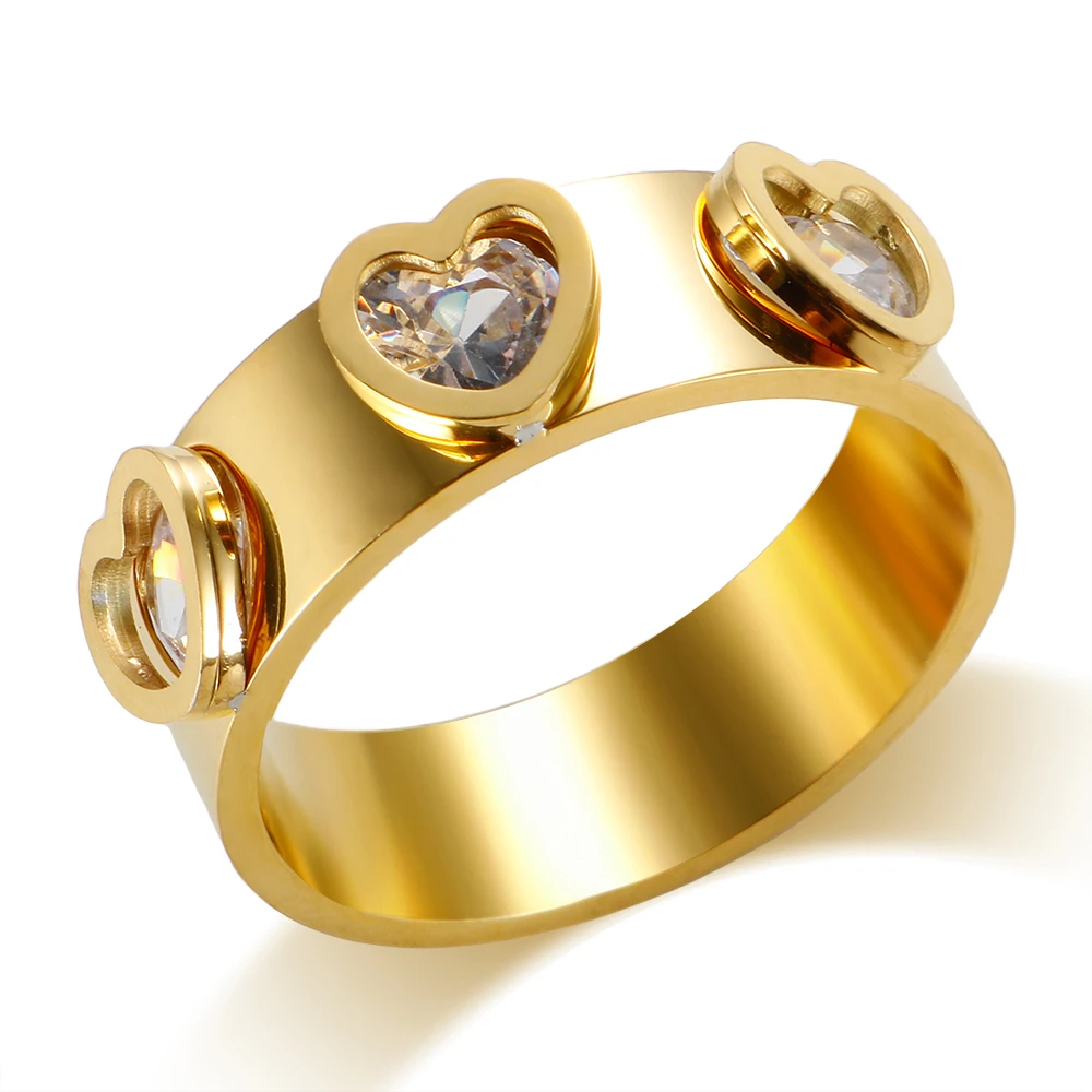 Rose Gold Plating Girl Women Ring Stainless Steel Charm Finger Rings Sweet Heart Trendy Female Ring Jewelry Gift Multi-size