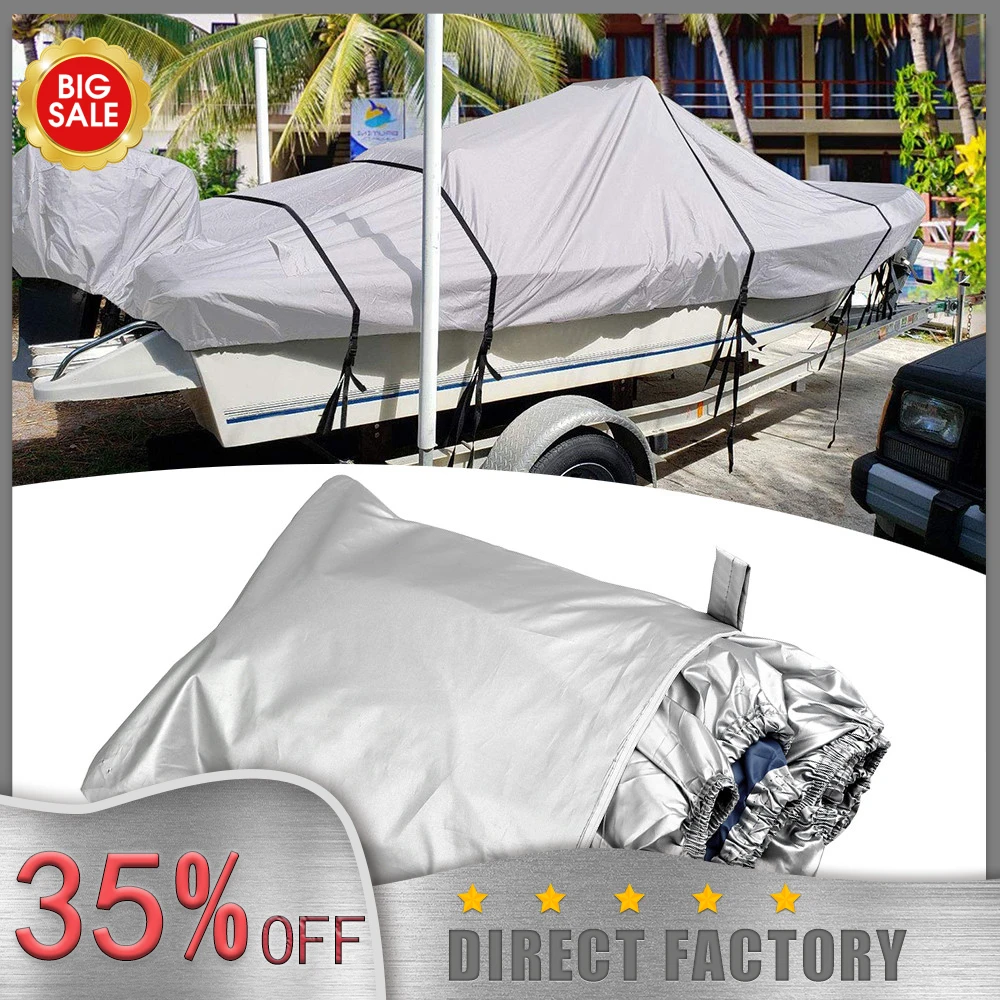 Trailerable 300D Heavy Duty Reflective Boat Cover Waterproof Sunproof UV Protector Speedboat Boat Mooring Cover
