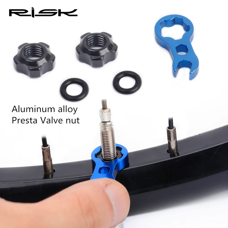 1 Set RISK Mountain Bike Presta Valve Nut with Install Wrench MTB Road Bicycle Tubeless Tire Valve Cap Vacuum Tire Nozzle Lock