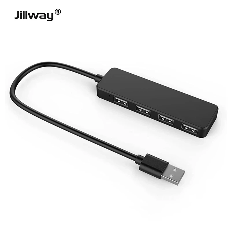 Jillway USB 2.0 Hub 4 Port Ultra Slim High Speed Extension Splitter Adapter for Laptop Cable For Mouse Keyboard PC Accessories