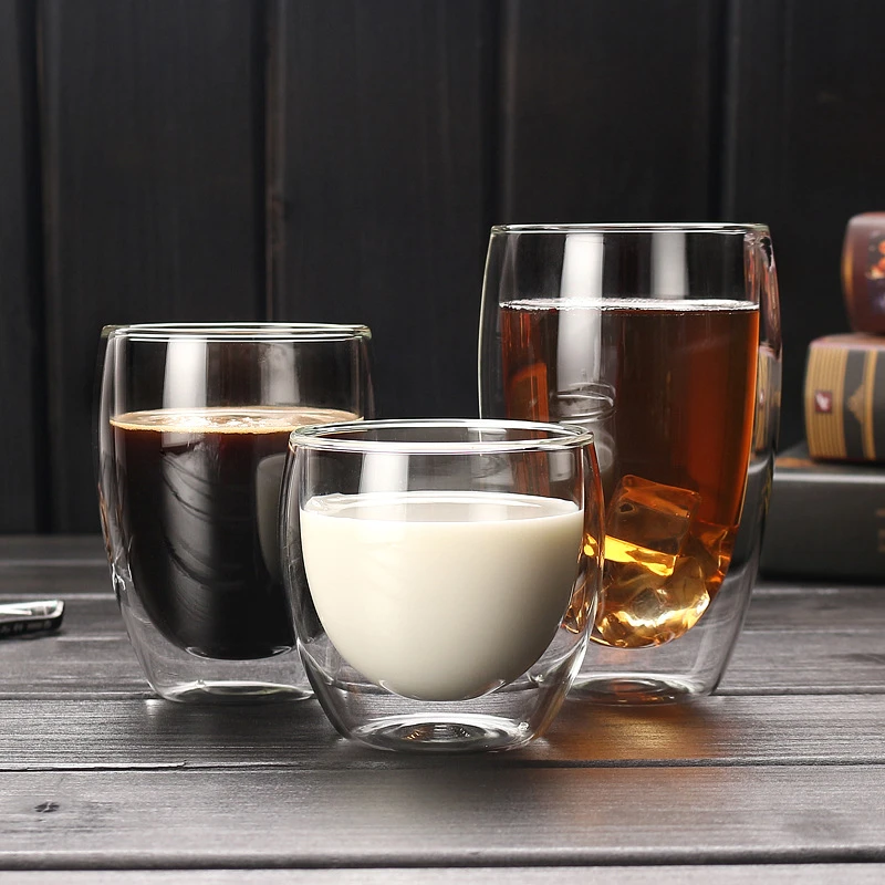 New 80/150/250 / 350ml Heat Resistant Double Wall Cup Beer Coffee Cups Handmade Healthy Drink Mug Tea Transparent Drinkware