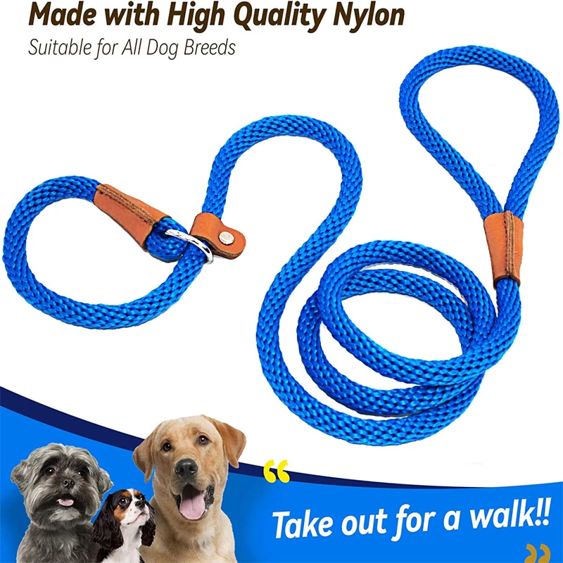 6 FT Durable Nylon Slip Rope Dog Leash Collar 2 In 1 Adjustable Loop Collar Comfortable Meidum Large Pet Harness Leash