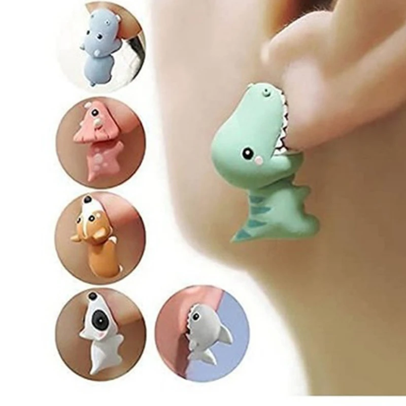 Cute Animal Bite Earring Dinosaur Suitable For Women Cartoon Little Dog Whale Earring Teens Girl Funny Gift Teenager Accessories