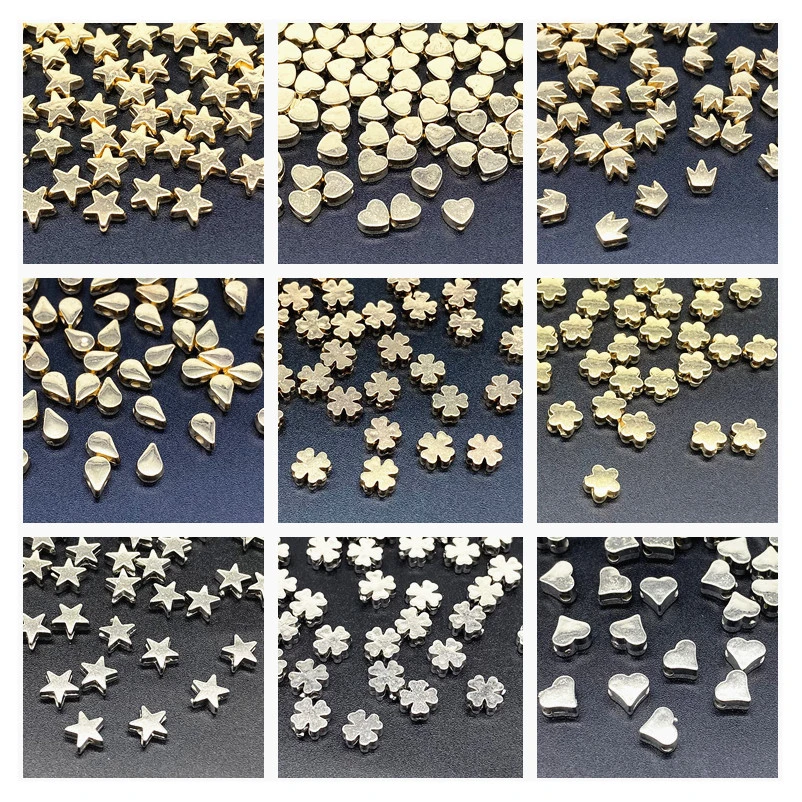 100Pcs/lot about 6mm Star Love Heart Gold Silver Color Loose Spacer CCB Acrylic Beads DIY Jewelry Making Findings Charm Beads