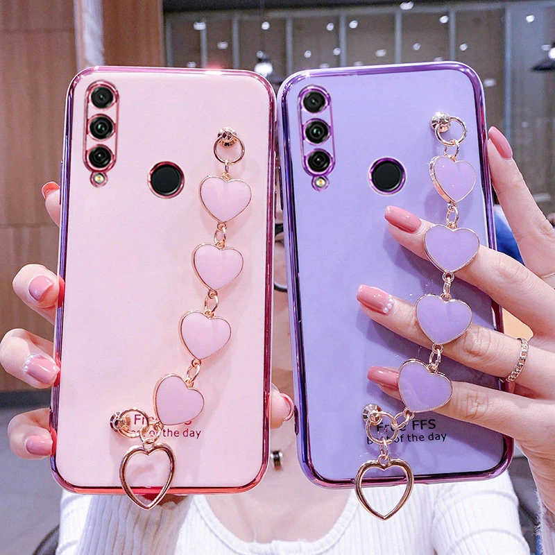 For Huawei P30Lite Case Luxury Electroplated Heart Bracelet Holder Cases For Huawei P20 P30 P40 P50 Lite Pro Mate 20 20X 30 Y9S