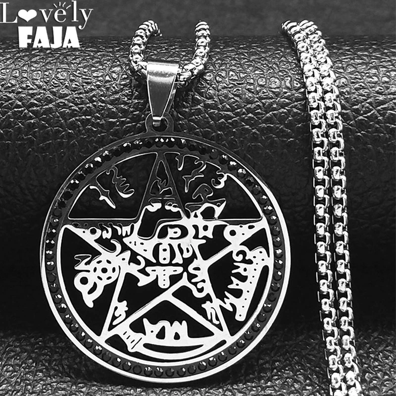 Divination Witchcraft Pentagram Stainless Steel Statement Necklace for Men Silver Color  Necklace Jewelry collares N66S03