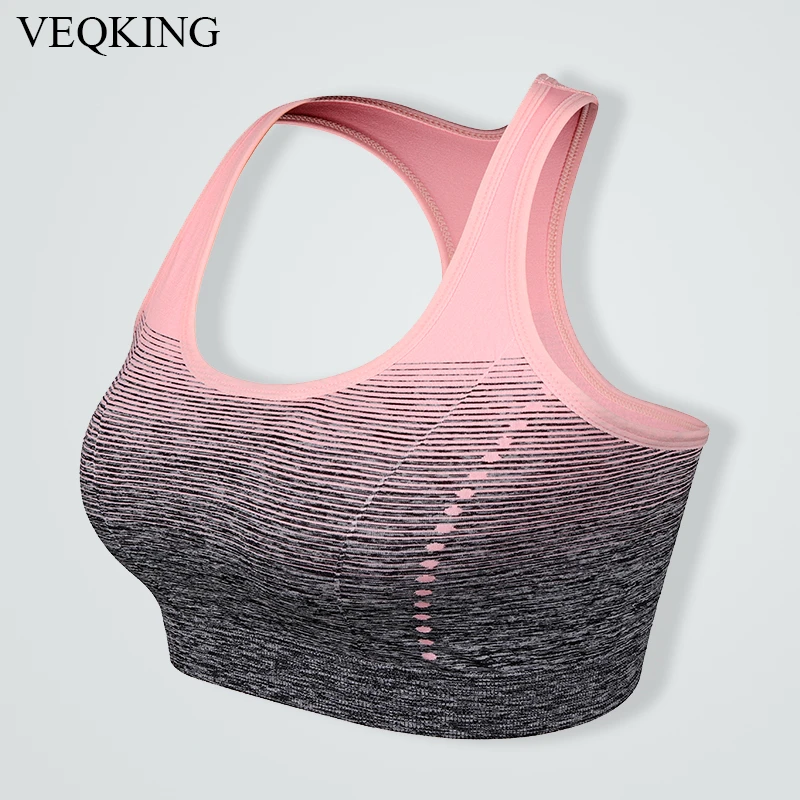 VEQKING Gradient High Stretch Sports Bras,Women Quick Dry Padded Sports Top for Fitness,Yoga Running Gym Seamless Sport Bra Top