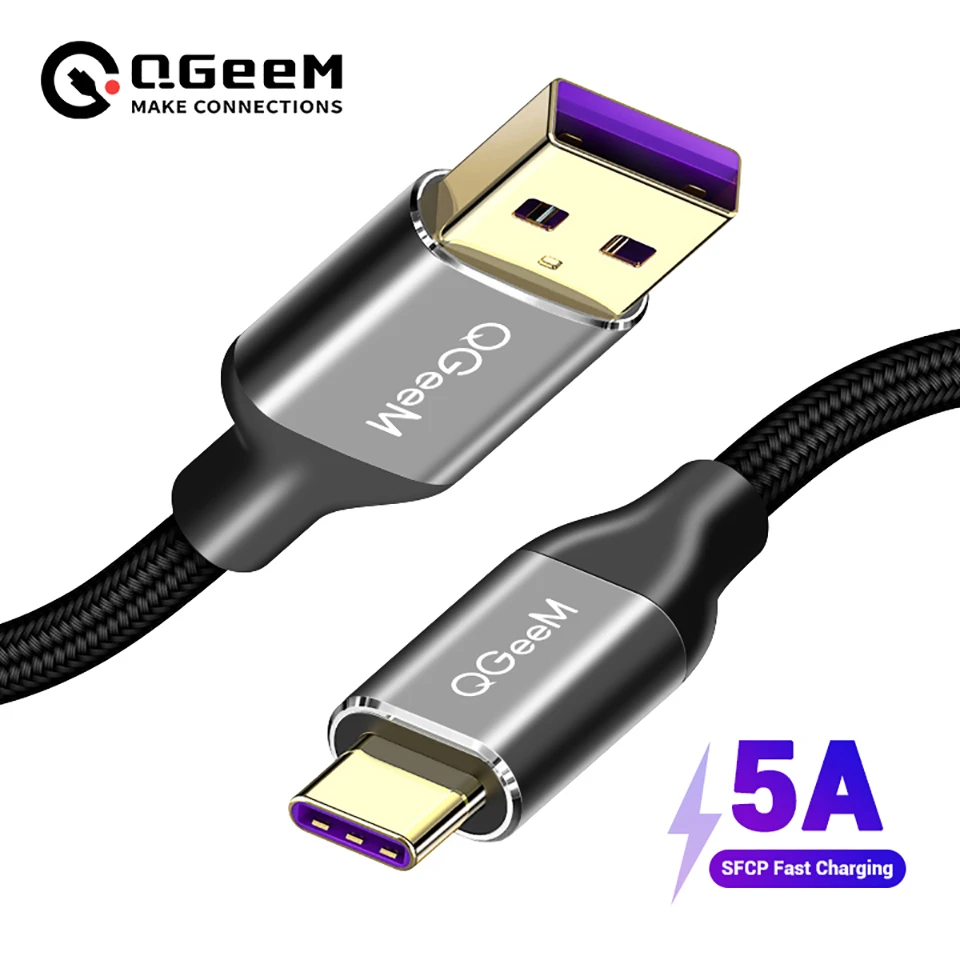 QGEEM 5A USB Type C Cable for Huawei P20 Mate 20 Pro USB Fast Charging USB C Data Cable Honor V10 Supercharge Type-C Cable
