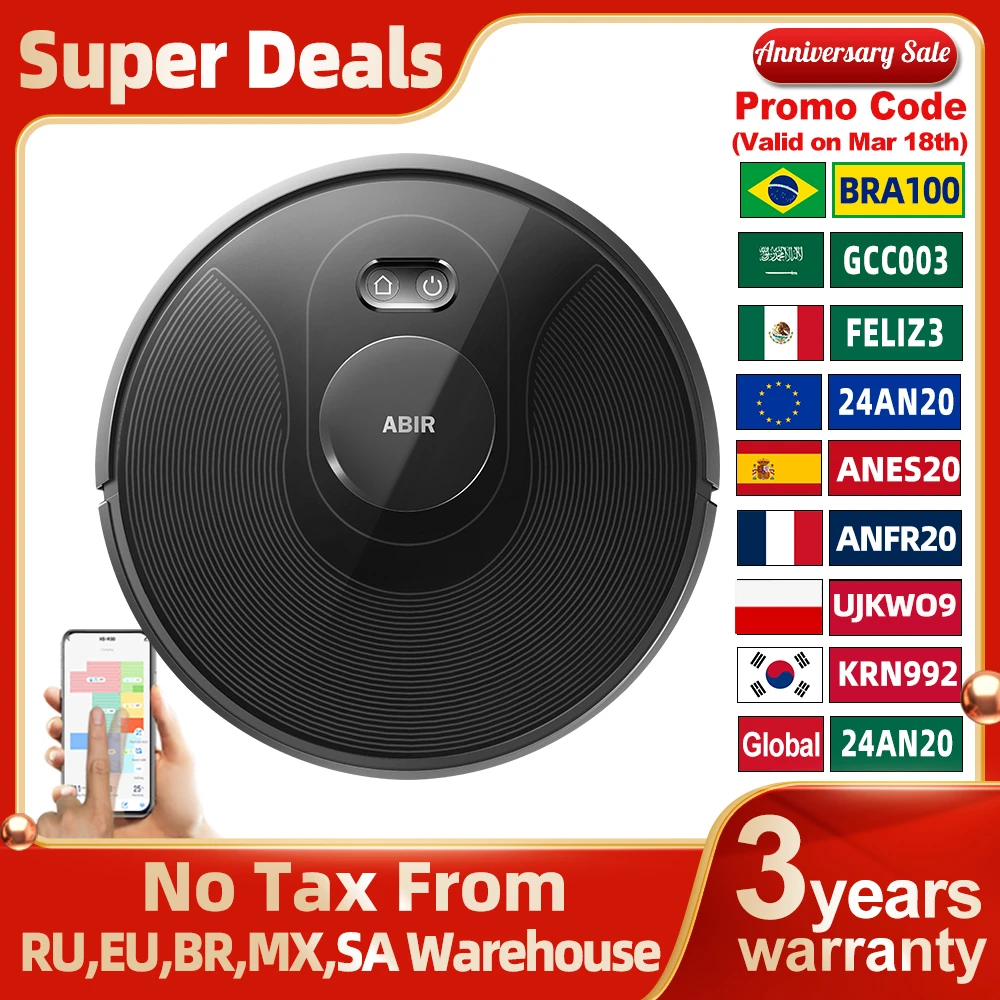 Vacuum Cleaner Robot ABIR X8,Laser System, Multiple Floors Maps, Zone Cleaning, Restricted Area Setting for Home Carpet Washing