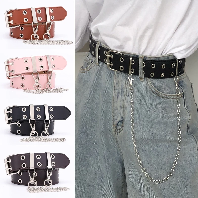 Women Leather Belt New Punk Style Fashion Pin Buckle Jeans Decorative Belt Chain Luxury Brand Waistband for Women Cinturon Mujer