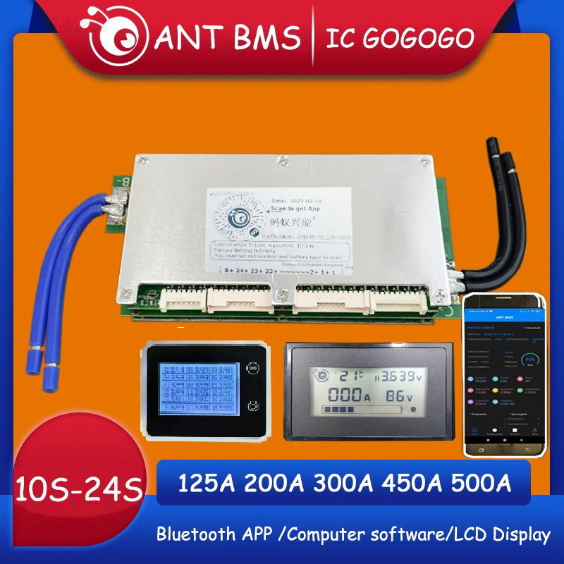 Smart Ant BMS 450A 300A 200A 100A 70A Lithium Battery Protection Board Bluetooth Li-ion Lipo lifepo4 LTO 10S to 24S 60V 72V 20S