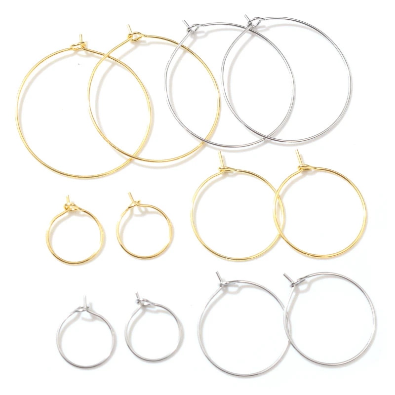 50pcs 12 15 20 25 30 35 40 45mm Stainless Steel Gold Plated Hoops Earrings Big Circle Ear Wire Hoops Wires For Jewelry Findings