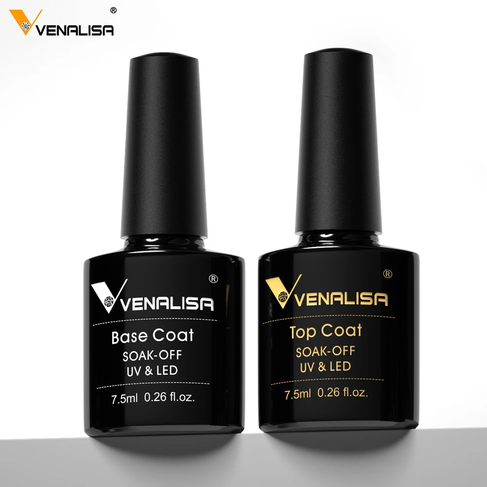 2pcs*7.5ml Venalisa Nude Color Gel Base Nowipe Top Coat Soak Off UV LED Gel Nail Polish Cosmetics Nail Art Manicure Nail Varnish