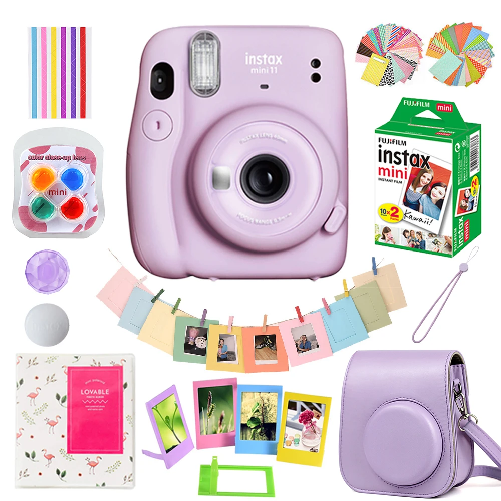 Pink/Blue/Gray/White/Purple Fujifilm Instax Mini 11 Camera + 20 Sheets Instax Mini White Film + Case Bag + Album+Accessories Set