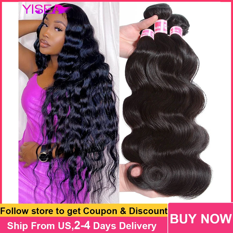 Yisea Body Wave Bundles Brazilian Human Hair Weave Bundles 1/3/4 PCS Natural Black/Jet Black Hair Extensions Human Hair 8-30 In