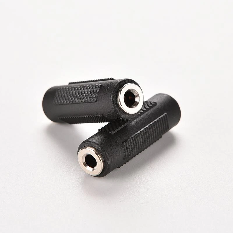 2pcs Black Audio Adapter 3.5mm Female To 3.5 mm Female Stereo Jack Coupler Nickel-plated Extender Connector