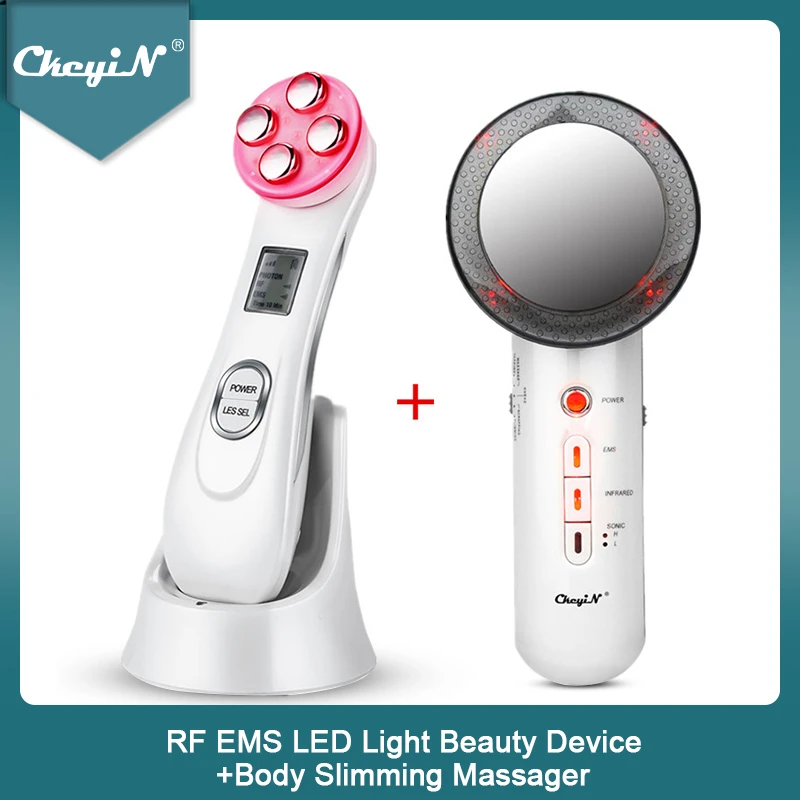 CkeyiN RF EMS LED Light Facial Massage Machine Wrinkles Removal + Ultrasonic Far Infrared Body Slimming Massager Fat Burner 45
