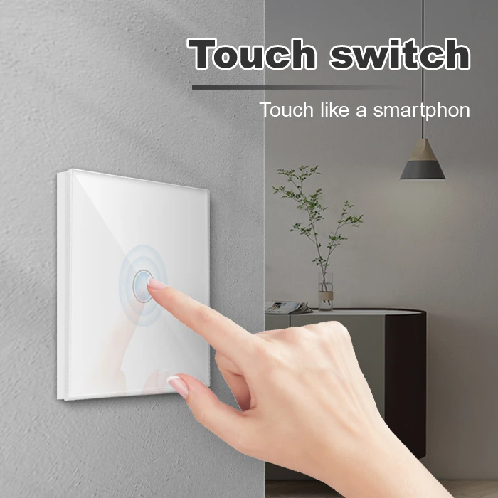 EU standard wall touch light switch,Touch Switch wall power sensor switch, white crystal glass panel, with LED backlight， AC220V