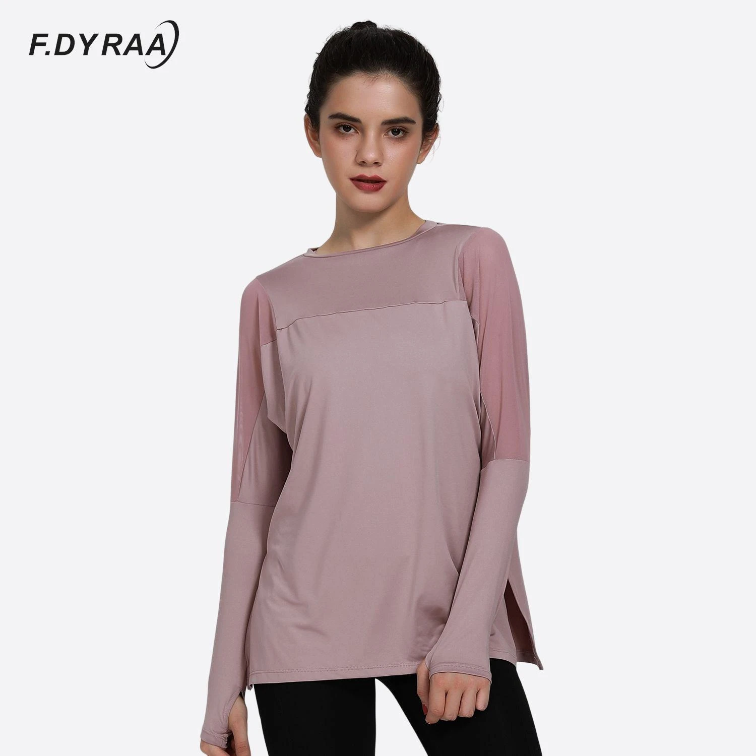 F.DYRAA Mesh Quick Dry Sport Top Women Loose Fitness Shirts Long Sleeve Sports T-shirt Yoga Top Workout Running Femme Gym Top