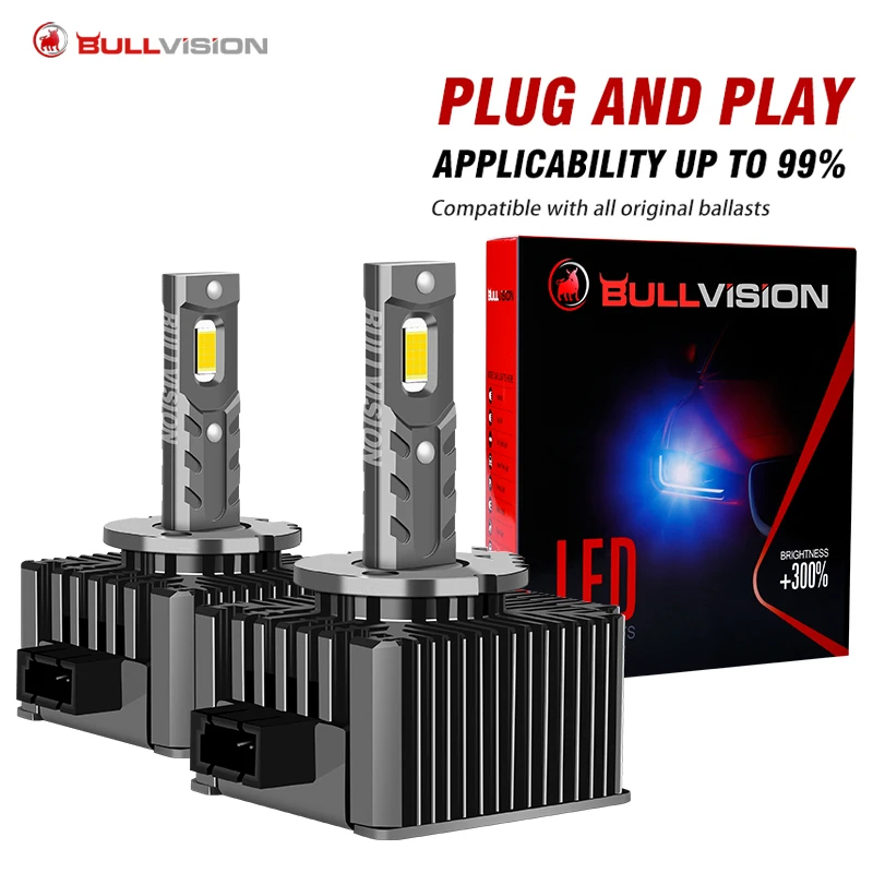 Bullvision D3S LED Headlights HID D1S D2S D4S D5S D8S D1R D2R D3R Turbo LED 20000LM Two-sided CSP Chip 6500K White 90W Plug&Play