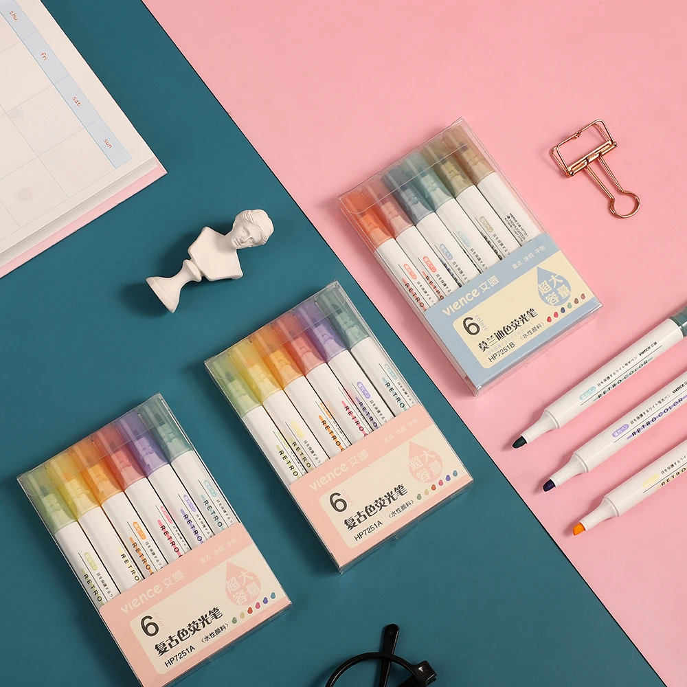 JIANWU 6pcs/set Morandi Fluorescent pen high quality Cute creativity highlighter pen journal pens kawaii art supplies