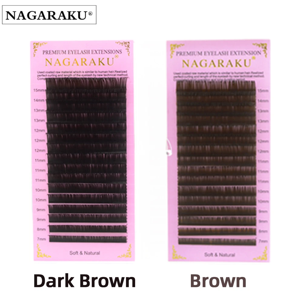 NAGARAKU Brown Eyelash Extension Maquillaje Makeup Individual Eyelashes High Quality Soft Natural Synthetic Mink 16 Lines