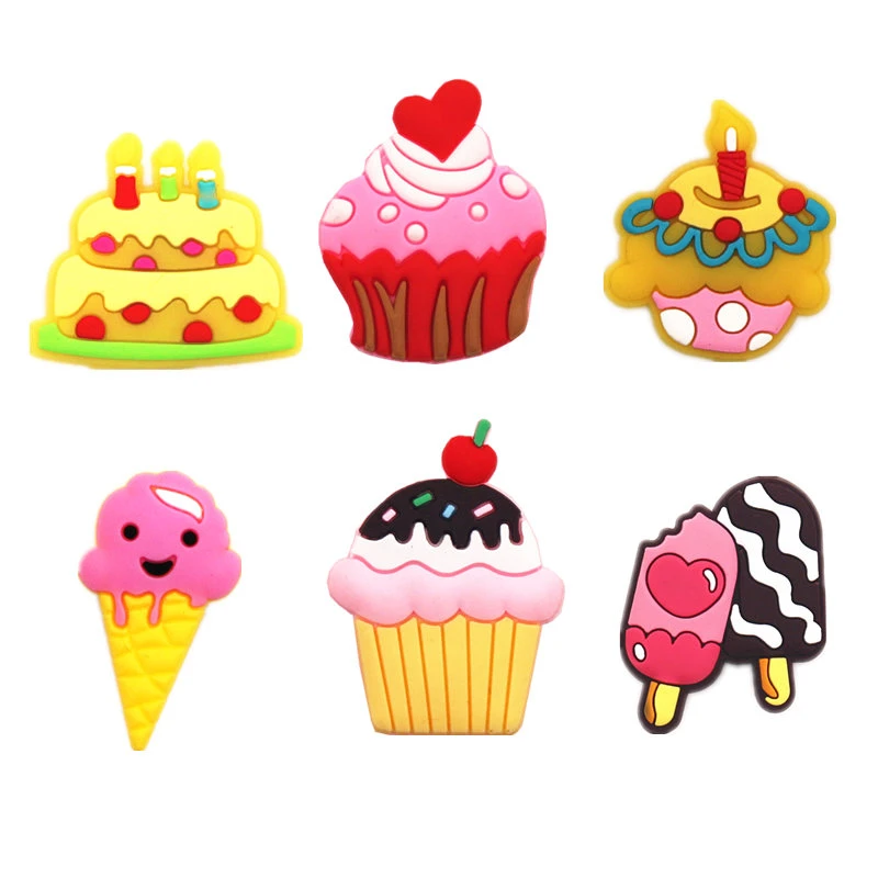 1pcs PVC Shoe Croc Charms Accessories Cherry Ice Cream Birthday Cake Shoe Decorations For Crocse Bracelet Kids Gifts ZJ07LI3