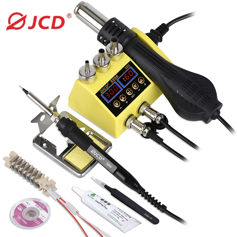 JCD 750W SMD 2 In 1 Soldering Station Led Digital Welding Rework Station For Cell-phone BGA PCB Repair Tools Solder Iron 8898