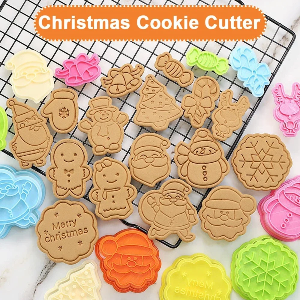 Christmas Cookie Plunger Cutters Fondant Cake Mold Biscuit Sugarcraft Cake Decorating Tools