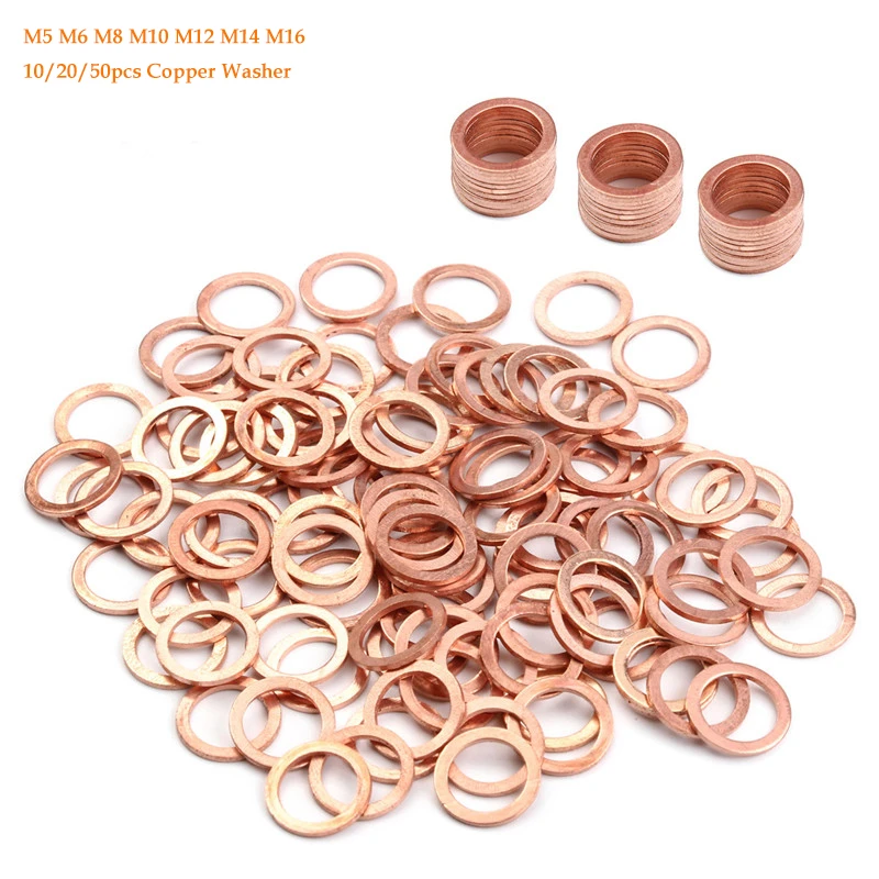 20/50PCS 10*14*1MM Copper Washer Solid Gasket Sump Plug Oil Seal Fittings Tool Parts Accessories