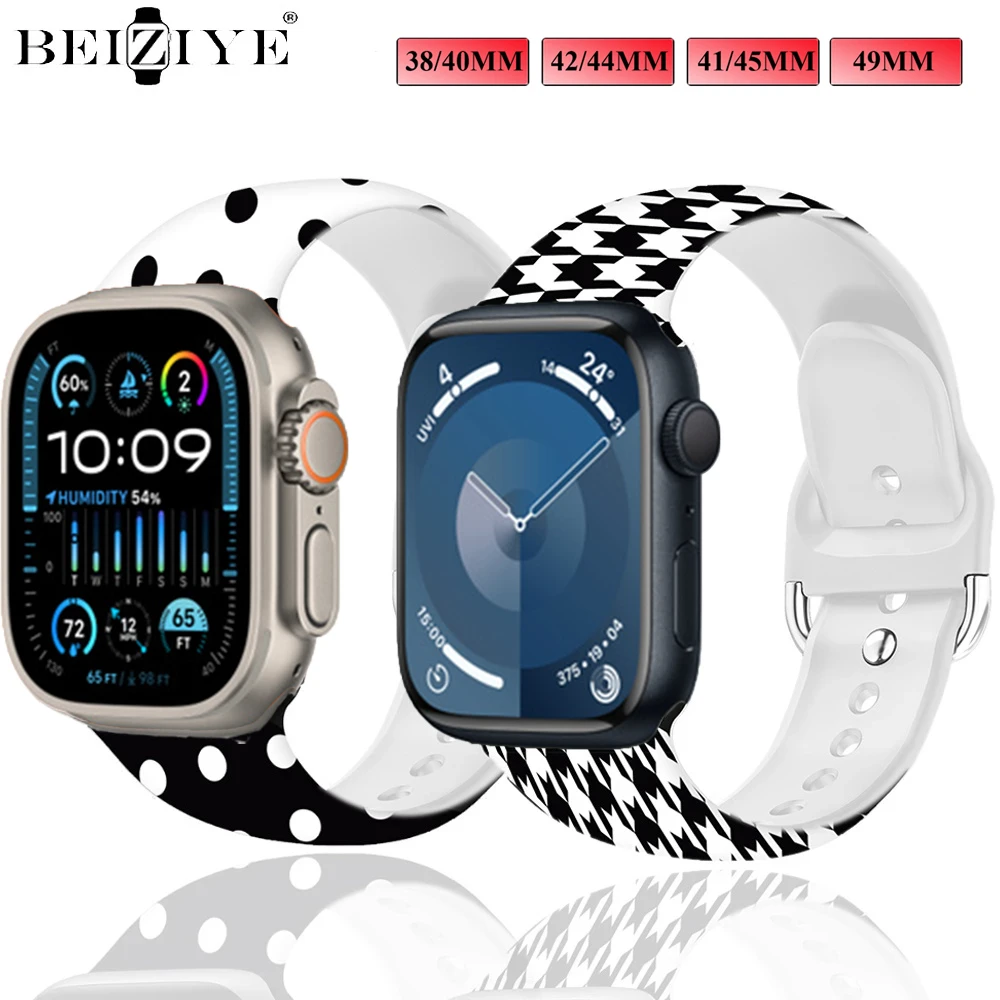 Printed Silicone Strap For Apple Watch 7 Band 41mm 45mm sport strap for iWatch 38mm 42mm 40mm 44mm Series 6 SE 5 4 3 2 bracelet