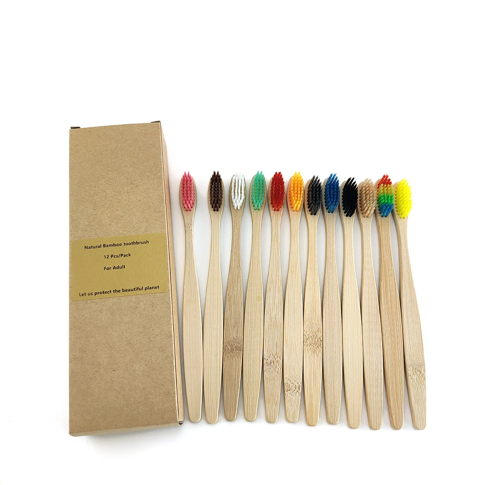 12PCS Zero Waste EcoFriendly Bamboo Toothbrush Biodegradable Toothbrushes Natural Vegan Organic Brushes With Wooden Handle