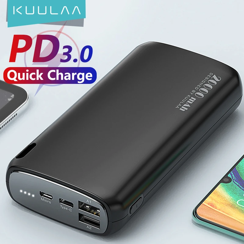 KUULAA Power Bank 20000mAh Portable Charging Poverbank Mobile Phone External Battery Charger Powerbank 20000 mAh for Xiaomi Mi