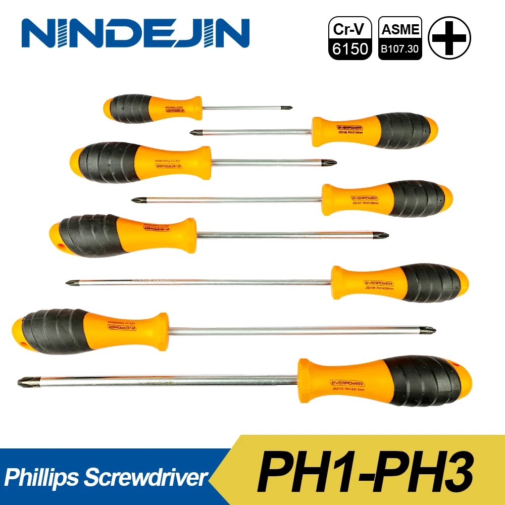 NINDEJIN 1pc electric magnetic screwdriver tools PH0 PH1 PH2 PH3 CR-V phillips screwdriver PP handle