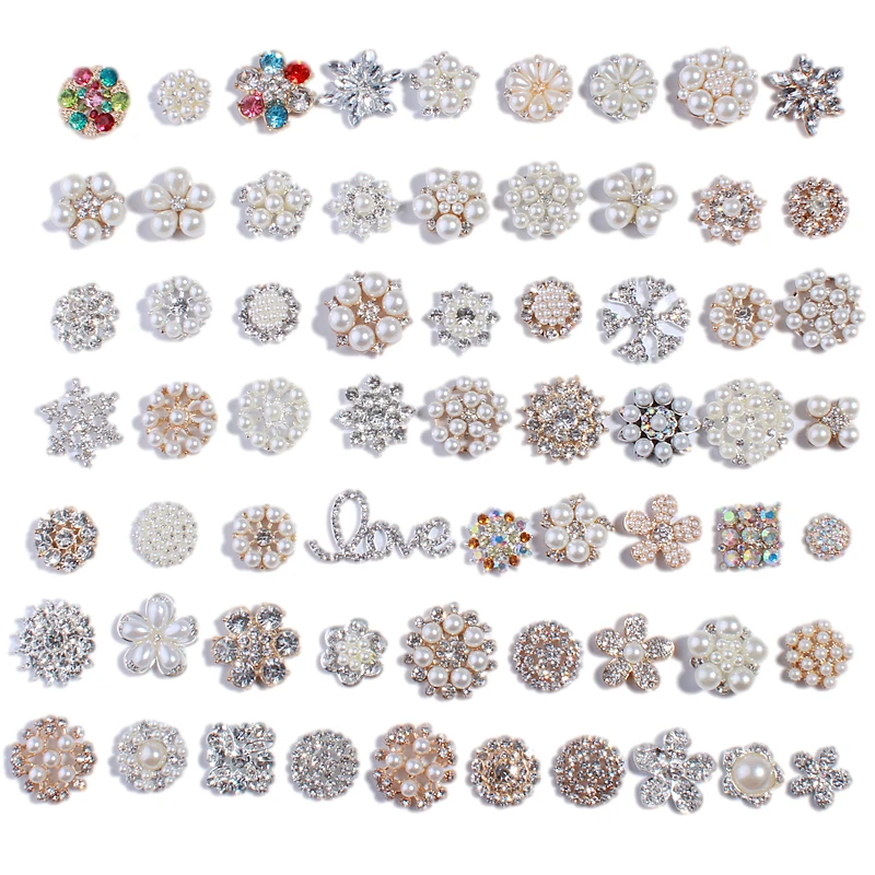 Fashion Chic Silver Crystal Rhinestone Buttons With Ivory Pearls For Shoe Cloth Clear Glass Button For Wedding Invitation