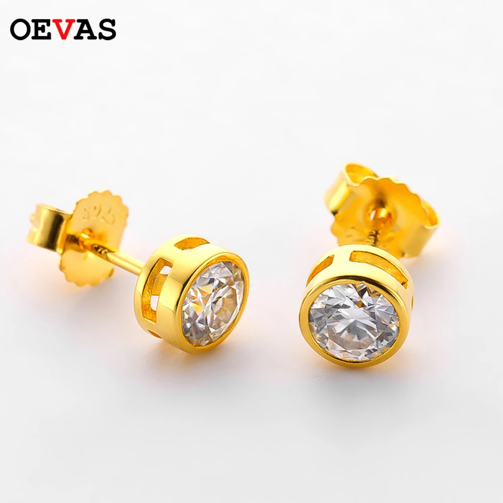 OEVAS Real 0.5/1 Carat D Color Moissanite Stud Earrings For Women Gold Color 100% 925 Sterling Silver Sparkling Fine Jewelry