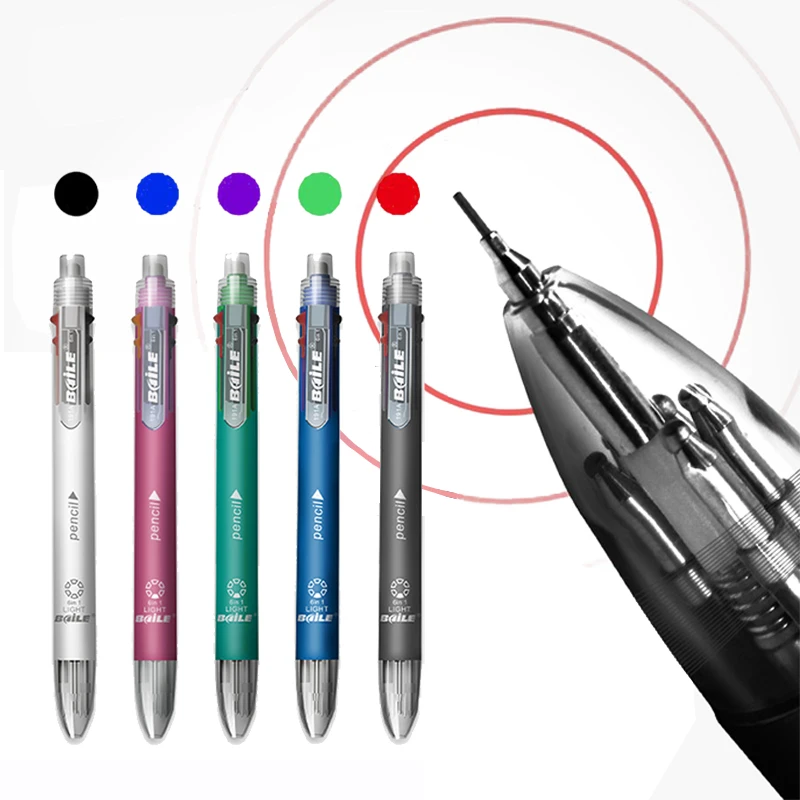 6 In 1 Multicolor Ballpoint Pen Multifunction Pen Contain 5 Color Ball Pen & 1  Automatic Pencil Top Eraser Office School Supply