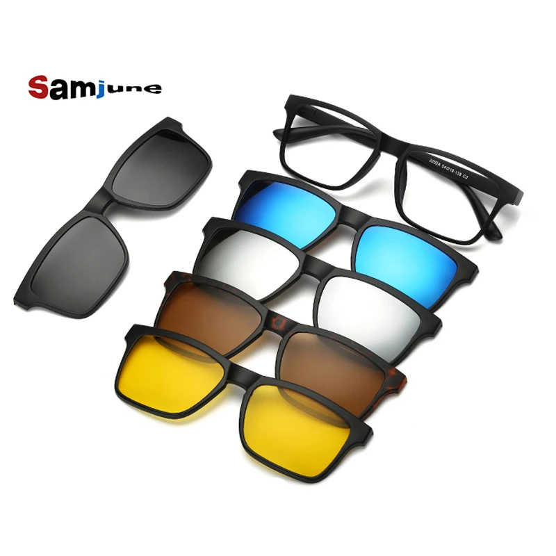 5 lenes Magnet Sunglasses Clip Mirrored Clip on Sunglasses clip on glasses Men Polarized Clips Custom Prescription Myopia