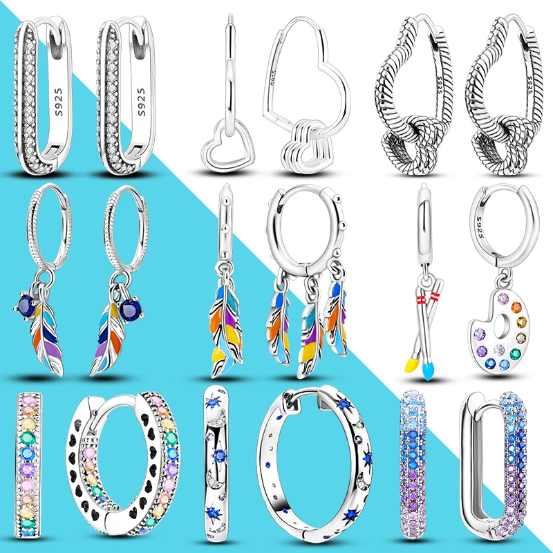 2021 New 925 Silver Charm Double Hoop Earrings Fit Original Brand Charms Diy Fine Jewelry Women Gift For Fine Earring Making