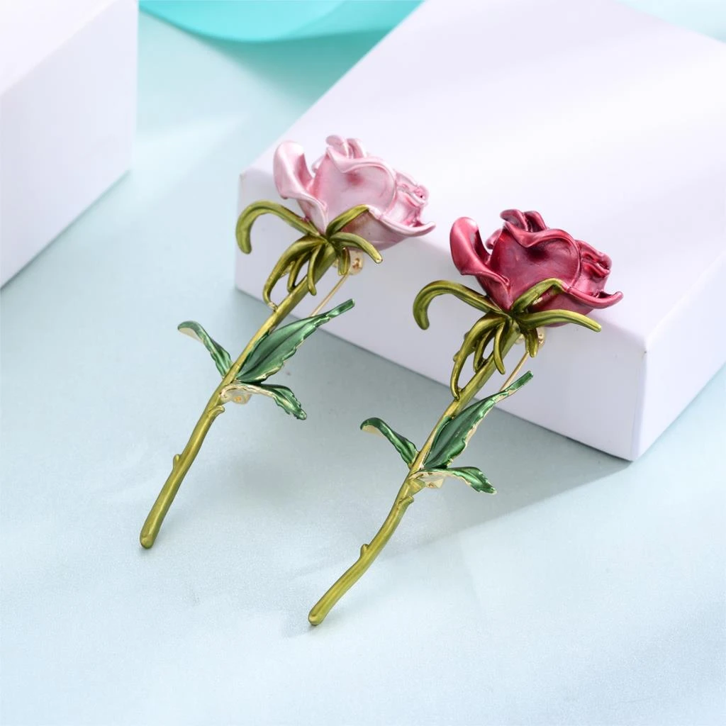 Dorado Sweet Red Pink Rose Flower Brooches For Women New Copper Romantic Pins Fashion Clothing Wedding Jewelry Accesorios Mujer