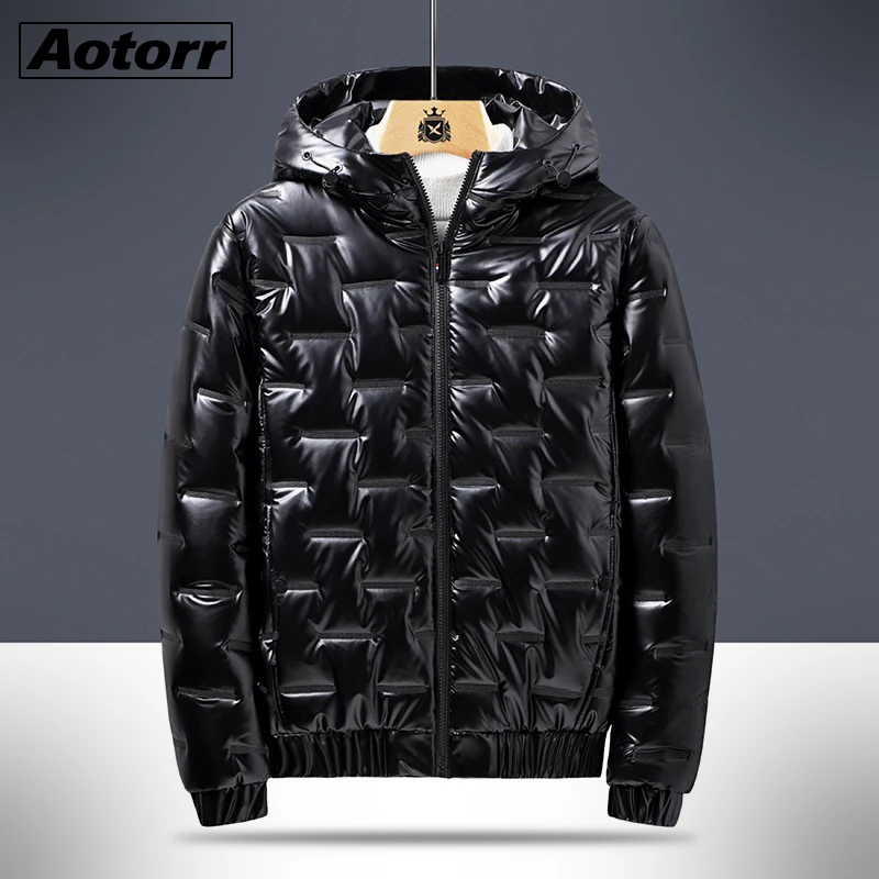 Winter Men's Hooded Parkas Windbreaker Fashion Thermal Coats Mens Thick Warm Glossy Black Jackets Brand Outwear Men Clothing 6XL