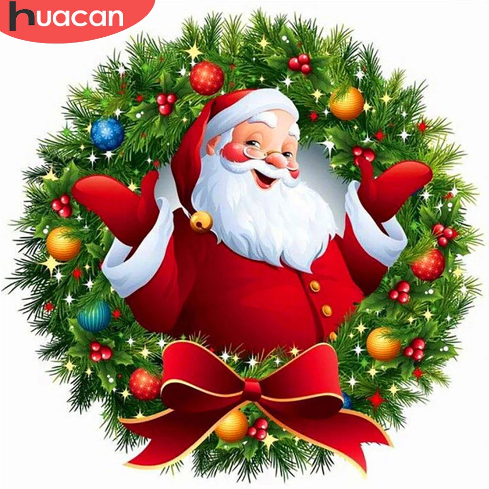 HUACAN DIY 5d Diamond Painting Santa Claus Full Square/Round Drill Diamond Embroidery Sale Christmas Wreath Home Decor Kits