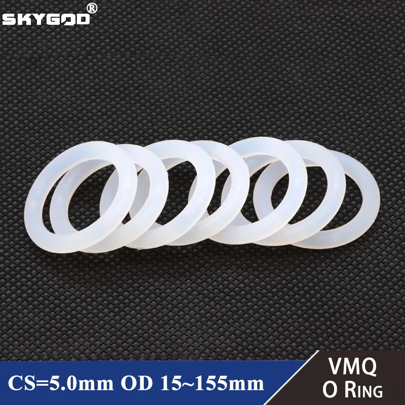 10pcs VMQ O Ring Seal Gasket CS 5mm OD 15 ~ 150mm Silicone Rubber Insulated Waterproof Washer Round Shape White Nontoxi