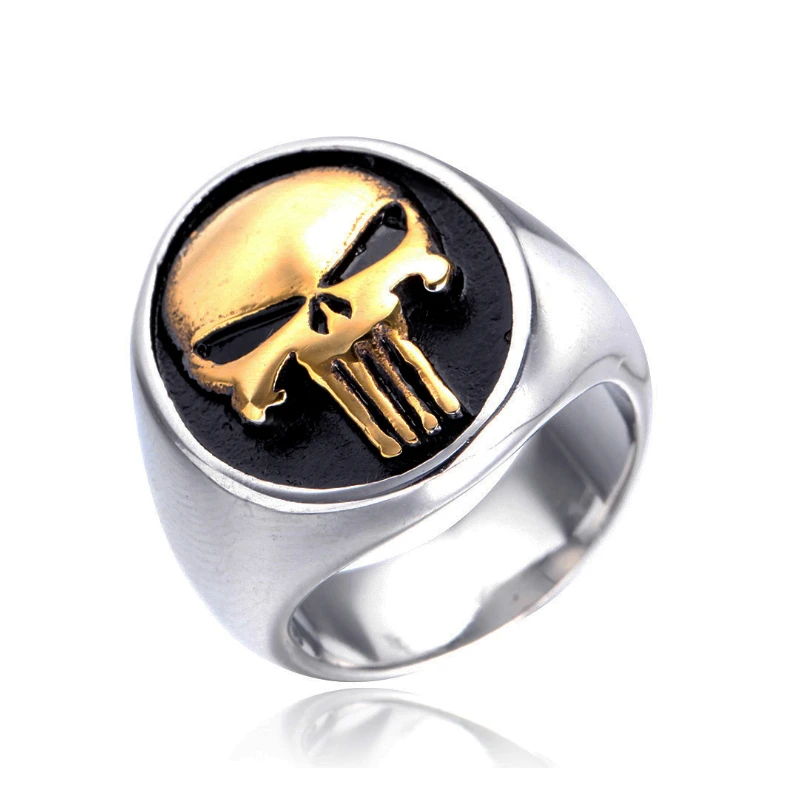 Vintage Punisher Skull Ring for Men And Women Gold Silver Color Stainless Steel Skull Biker Ring Cool Punk Gothic Jewelry Gift