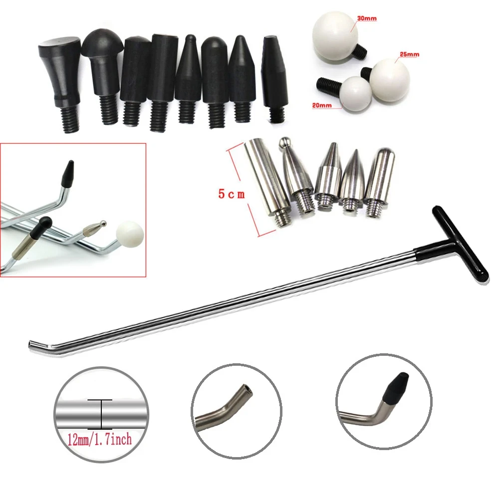 Dent Removal Tools  Paintless Dent Repair Newly Design Rods Tools Hook Tools Push Rod with 8 Pcs Tap Down Heads (R1)