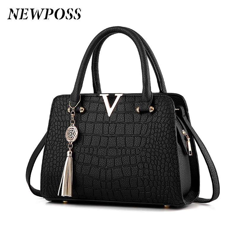 Fashion Women Handbags Tassel PU Leather Totes Bag Top-handle Embroidery  Bag Shoulder Bag Lady Simple Style Crocodile pattern